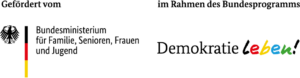 Logo "Gefördert vom Bundesministerium für Famile, Senioren, Frauen und Jugend im Rahmen des Bundesprogramms "Demokratie Leben""