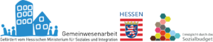 Logo "Gemeinwesenarbeit - gefördert vom Hessischen Ministerium für Soziales und Integration - Ermöglicht durch das Sozialbudget"