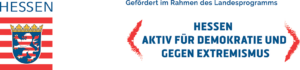 Logo "Gefördert im Rahmen des Landesprogramms "Hessen aktiv für Demokratie und gegen Rassismus""