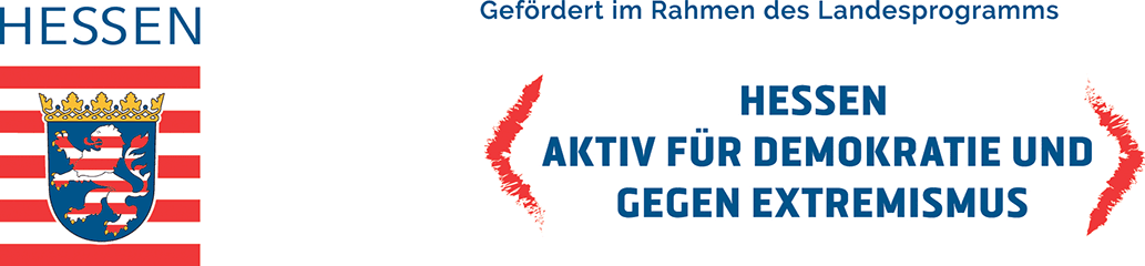 Logo "Gefördert im Rahmen des Landesprogramms "Hessen aktiv für Demokratie und gegen Rassismus""