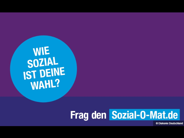 Plakat in blau und violett zum Sozial-O-Mat